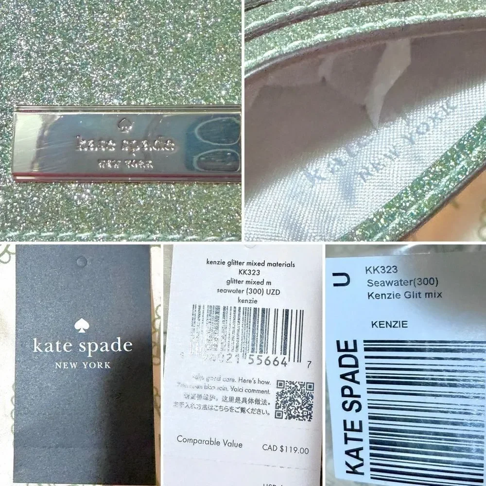 Kate Spade New York Sparkle Kenzie Glitter Card Case Seawater Mint Green OS NIB